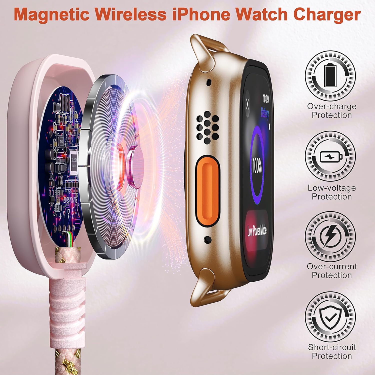 3 in 2 Multi Charging Cable,for Apple Watch Charger iPhone Watch Charger,4FT USB A/Type C/Lightning Cable for iWatch Ultra/SE/10-2,iPhone 16-5s,iPad,Android Phones