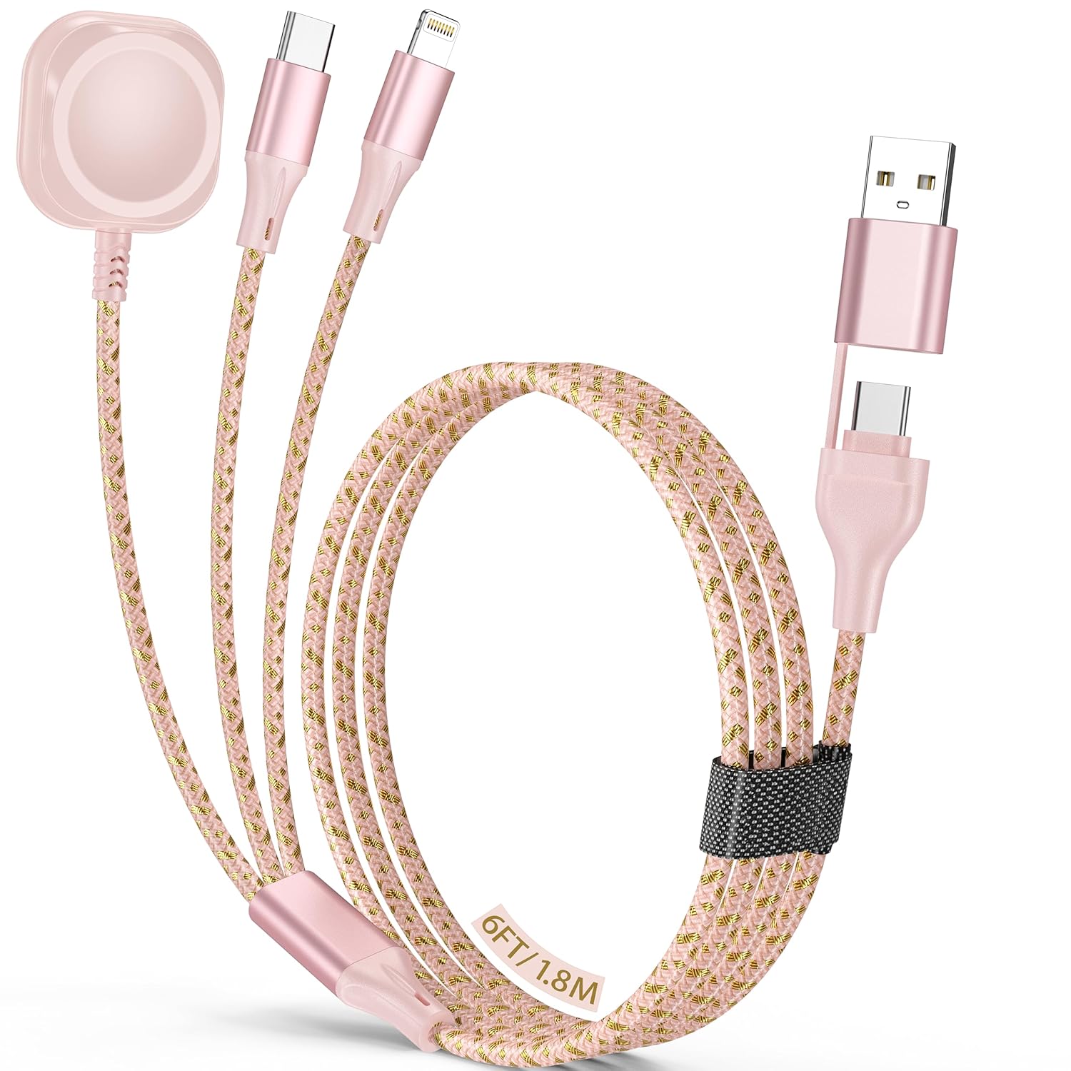 3 in 2 Multi Charging Cable,for Apple Watch Charger iPhone Watch Charger,6FT USB A/Type C/Lightning Cable for iWatch Ultra/SE/10-2,iPhone 16-5s,iPad,Android Phones