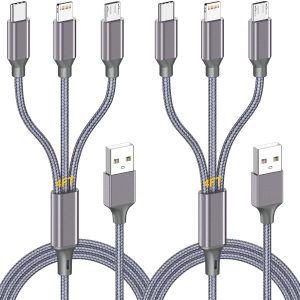 Multi Charging Cable (2ft 2Pack),3 in 1 USB Charging Cable for Multiple Devices,Braided Universal Phone Charger Cord with Type-C/Usb C,Micro USB,IP Port Lightning for iPhone17-5/Android Phones