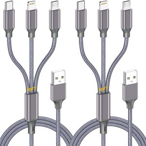 Multi Charging Cable (10ft 2Pack),3 in 1 USB Charging Cable for Multiple Devices,Braided Universal Phone Charger Cord with Type-C/Usb C,Micro USB,IP Port Lightning for iPhone17-5/Android Phones