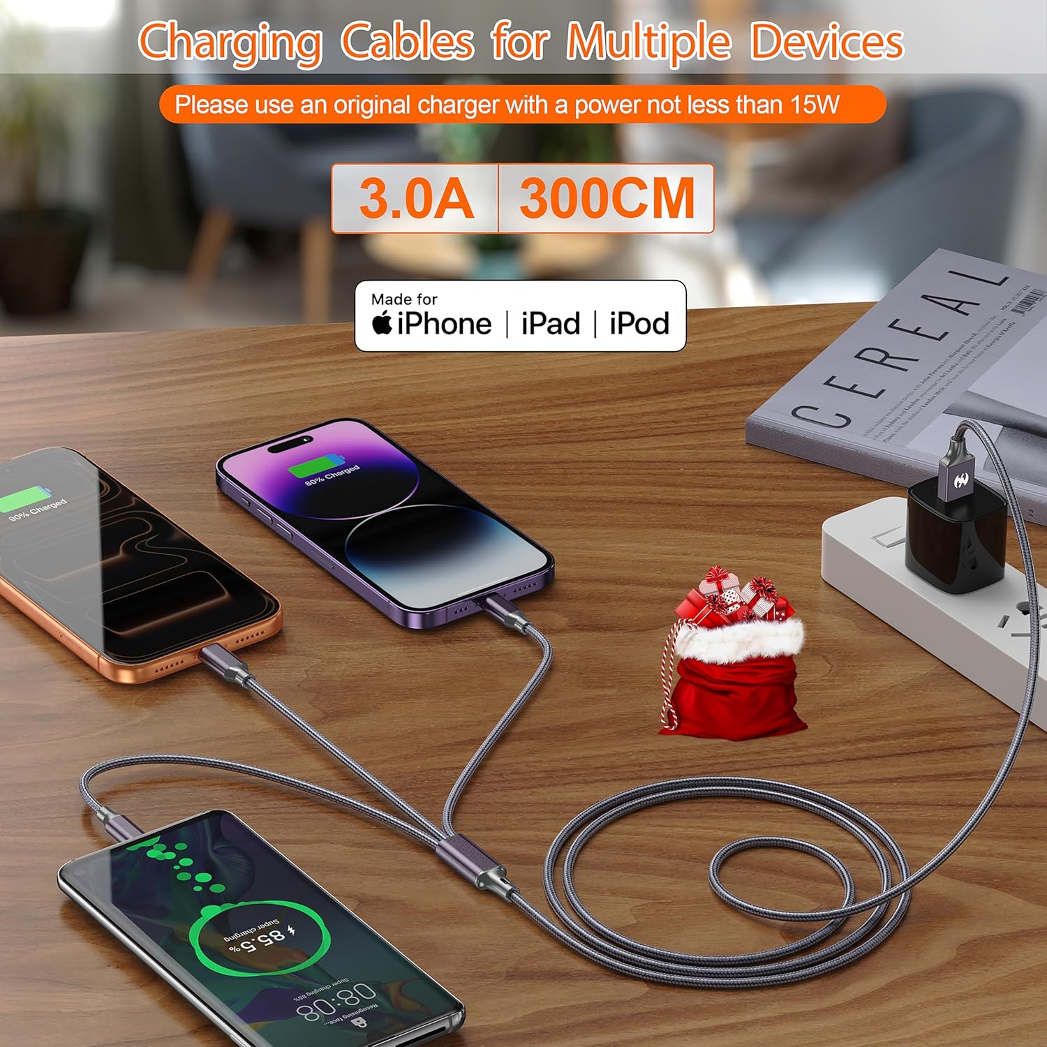 Multi Charging Cable (10ft 2Pack),3 in 1 USB Charging Cable for Multiple Devices,Braided Universal Phone Charger Cord with Type-C/Usb C,Micro USB,IP Port Lightning for iPhone17-5/Android Phones